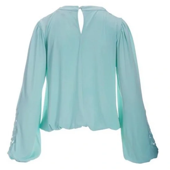 Lace Inset Blouson Knit Top COLOR : Airy Blue Size sizeXS - Picture 3 of 8